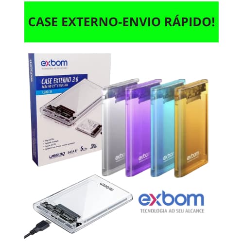 Case HD/SSD Externo Transparente/Colorido/Preto/Gaveta/Adaptador 2.5 SATA Usb 3.0 Ps4 Xbox Exbom