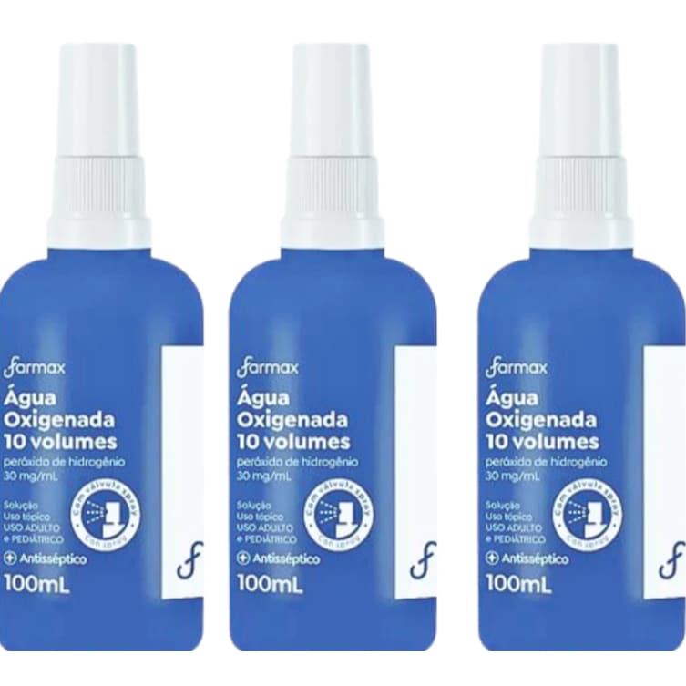 KIT 3 Unidades Spray Antisséptico Água Oxigenada 10 Volumes Farmax 100ml