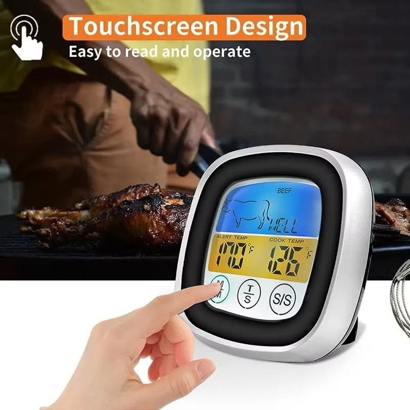Termômetro Digital de Cozinha, Termômetro de Churrasco em Aço Inoxidável com Sensor de Sonda, com tela