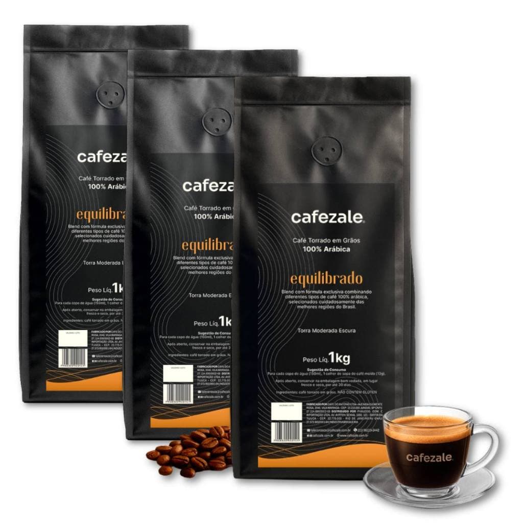 Café Cafezale em Grãos Equilibrado Kit 3 Pacotes de 1kg