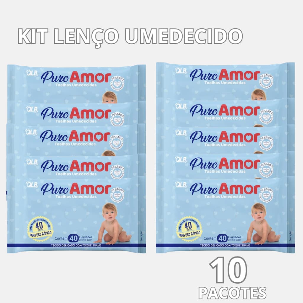 Kit Lenço Umedecido Infantil Puro Amor Pacote com 40 UND Cada