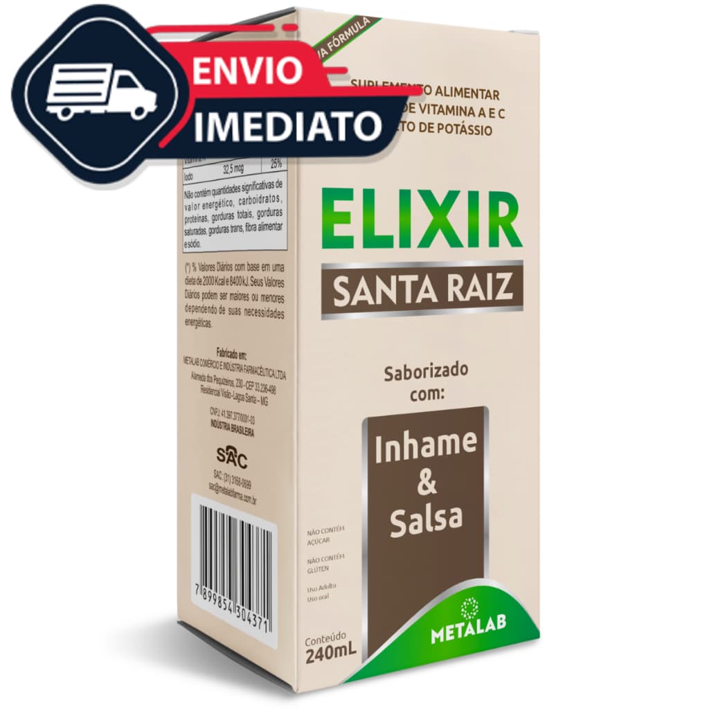 Elixir de Inhame e Salsa Santa Raiz 240mL Suplemento Alimentar Vitamina C e Vitamina A Sem Acucar