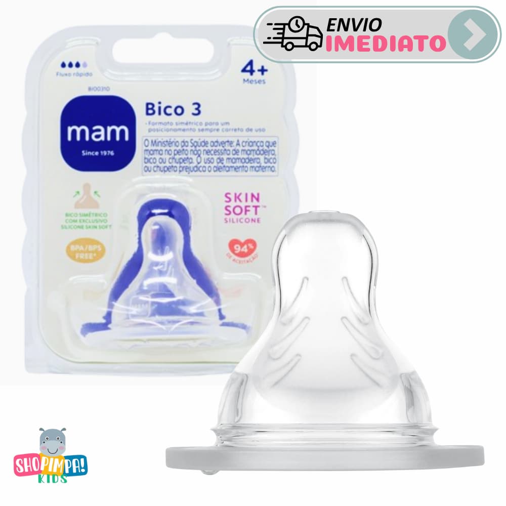 Bico Mamadeira Mam Silicone Skin Soft N°3 para Bebês 4+ Meses | Amamentação Natural | Conforto e Segurança BPA Free