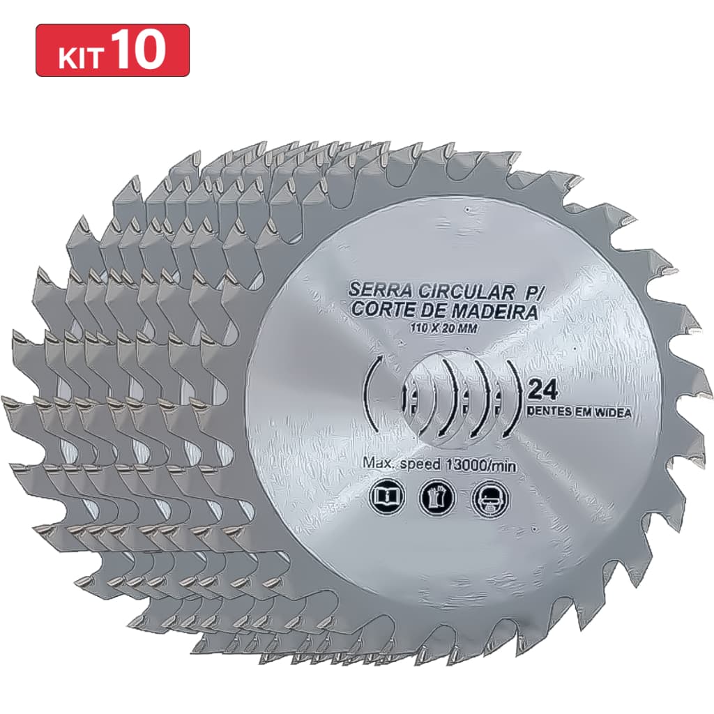 Kit Jogo 10 Disco De Corte Para Madeira 110mm 4.31/8" 24 Dentes Esmerilhadeira / Serra Mármore