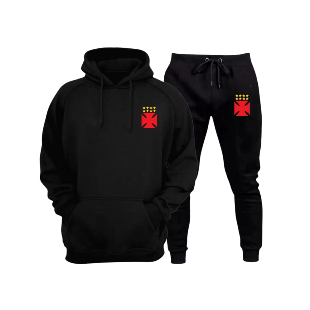 Kit Blusa de Frio e Calça Conjunto Moletom Preto Bege Time Vasco RJ Casaco Feminino Masculino Unissex