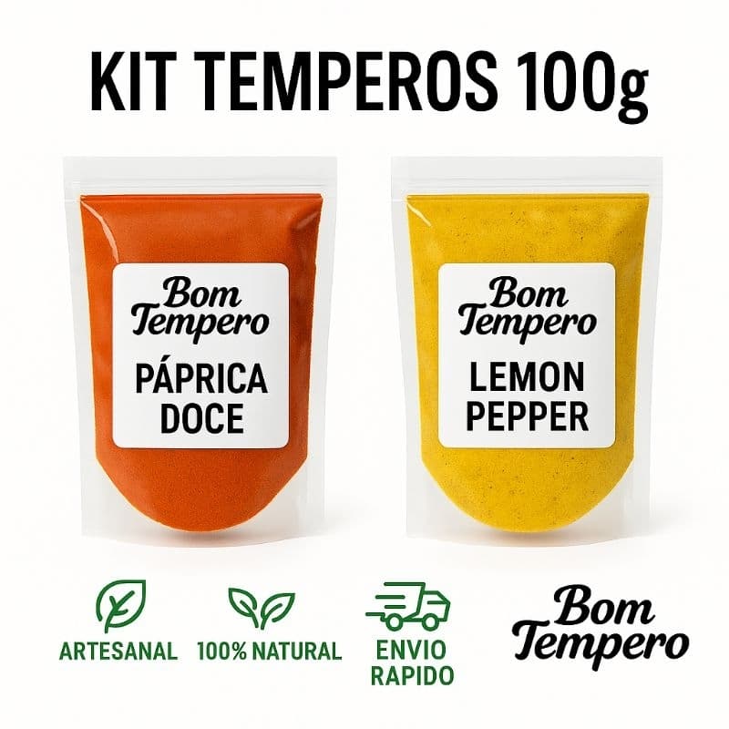 Kit Temperos 200g Lemon Pepper ou Páprica | BOM TEMPERO RS 31,90