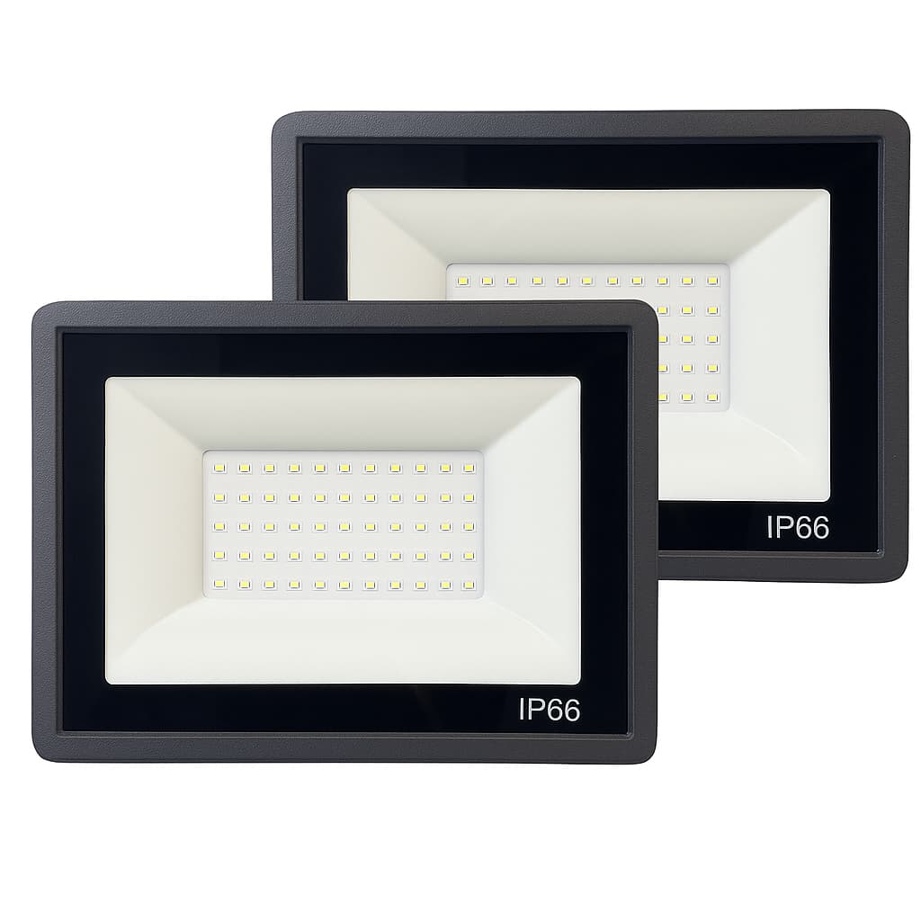 Kit 02 Refletor Led Holofote 100w IP66 Prova IP66 6000K,Refletor Led, Holofote Led, Refletor Fachada, Luminaria Externa