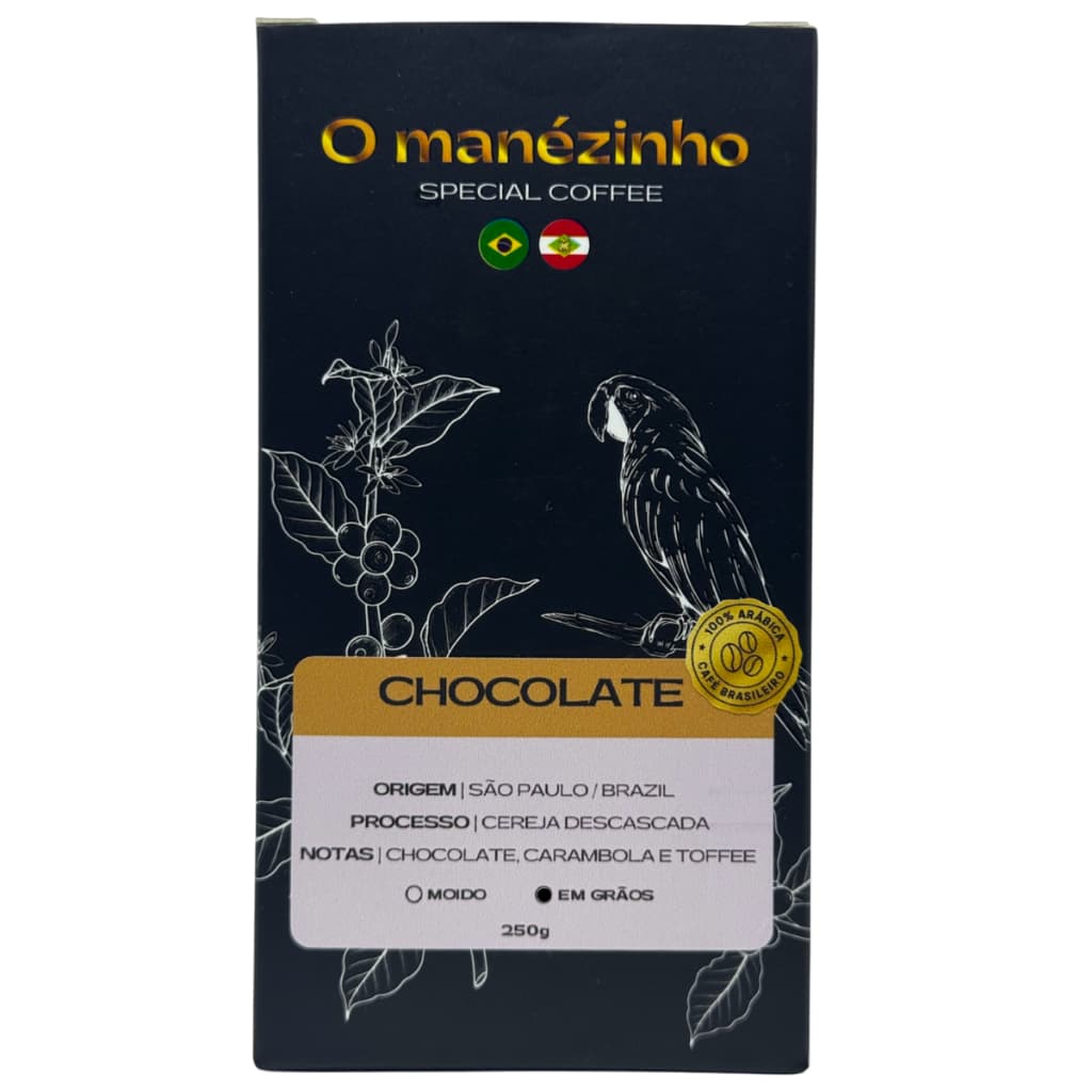 Café Especial O Manézinho Chocolate 100% Arábica em Grãos 250g Torra Média