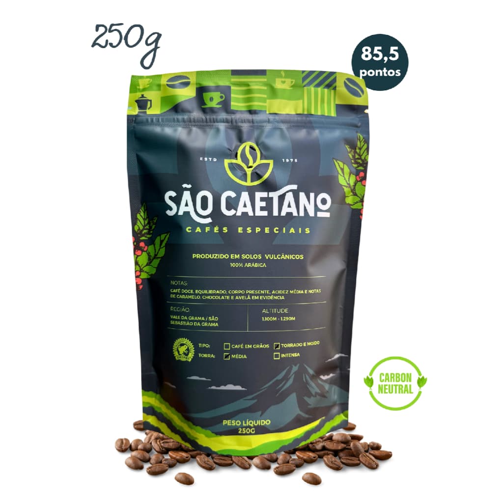 Café Especial São Caetano em Grãos 250G Torra Média 100% Arábica Premiado 20x Região Vulcânica
