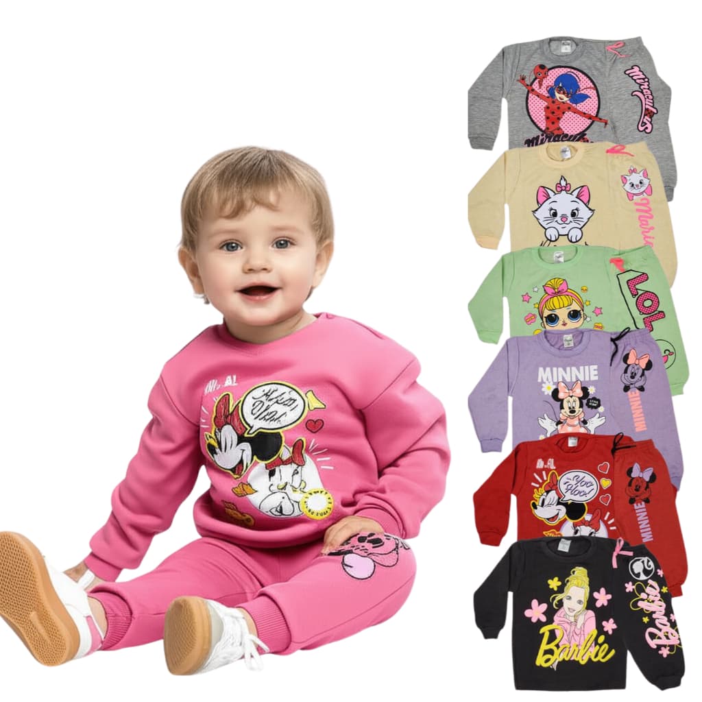 Kit 6 peças Conjunto Moletom Bebe Menina  Inverno Bebe Infantil Menina