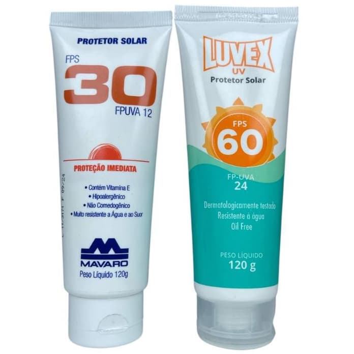 Kit Protetor Solar Luvex UV FPS 60 FPUVA 24 e Protetor Solar Mavaro FPS 30 FPUVA 12 120g