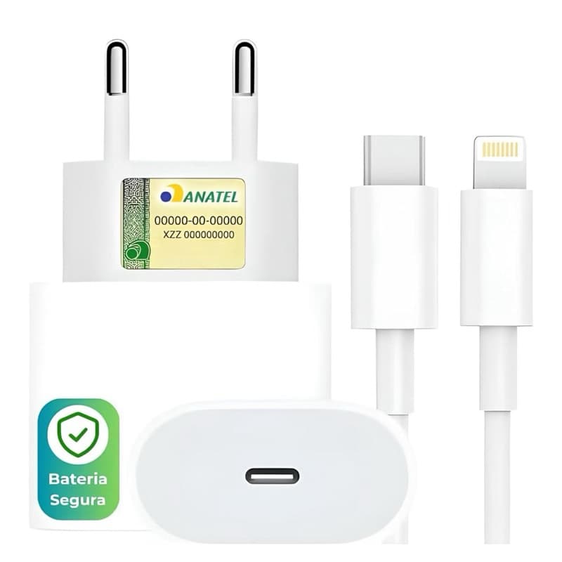 Kit Carregador Turbo Linha Premium Compative, Cabo Usb-C-Lightning + Fonte Carregador 30W Ultra Rapido Compatível