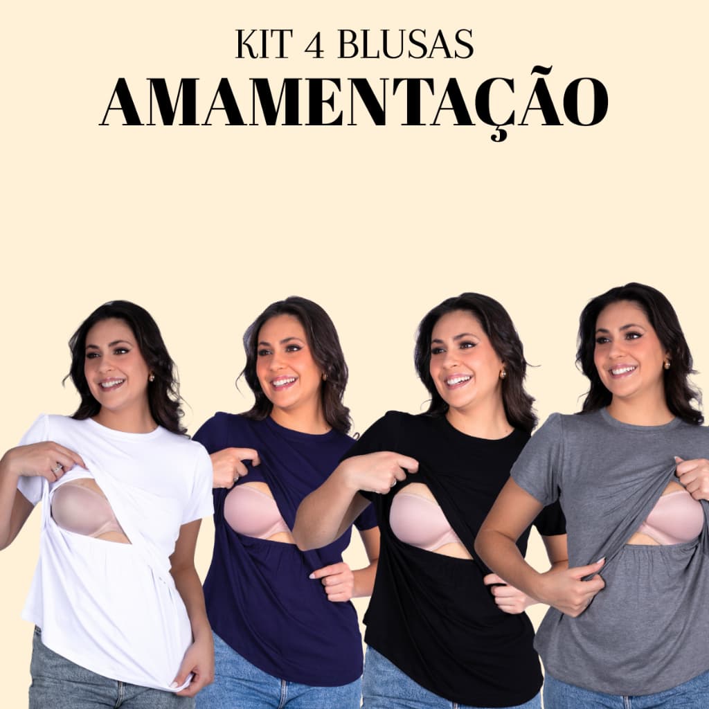 Kit 4 Blusas Amamentação Enxoval Maternidade Gestante Bebê Prática Confortável Feminina