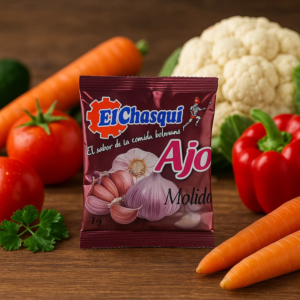 Condimento Alho Moido  Da Bolivia  ElChasqui  Cada Sobre  7g  Sazon  Aji Molido tempero caseiro