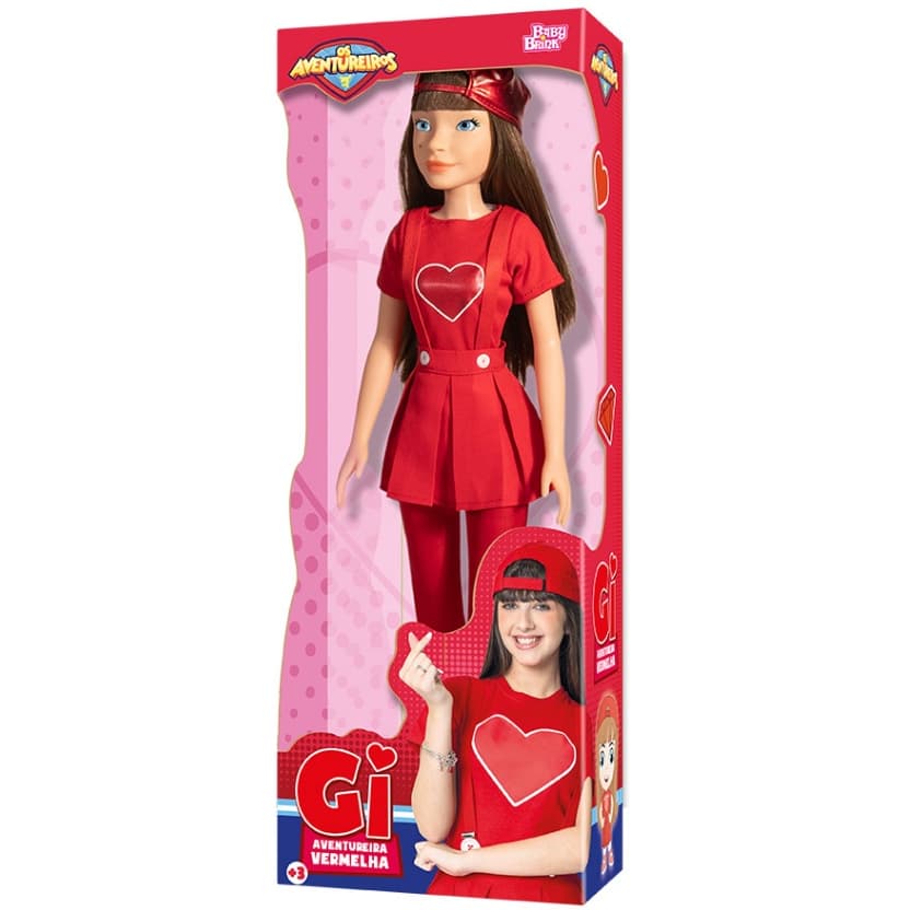 Boneca Gi Aventureira Vermelha 55 cm   Baby Brink original articulada boné vermelho
