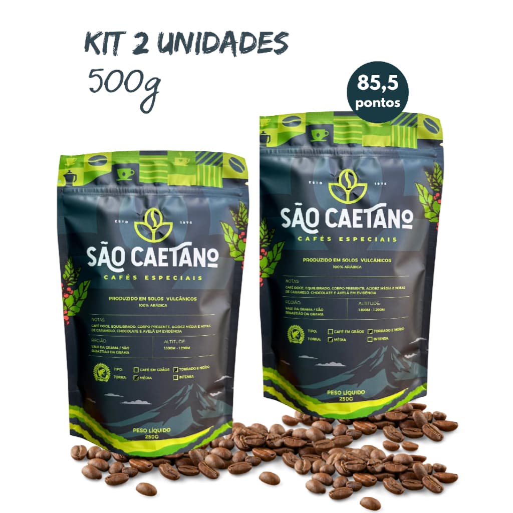 KIT 2 Cafés Especiais São Caetano 500g em Grãos Torra Média