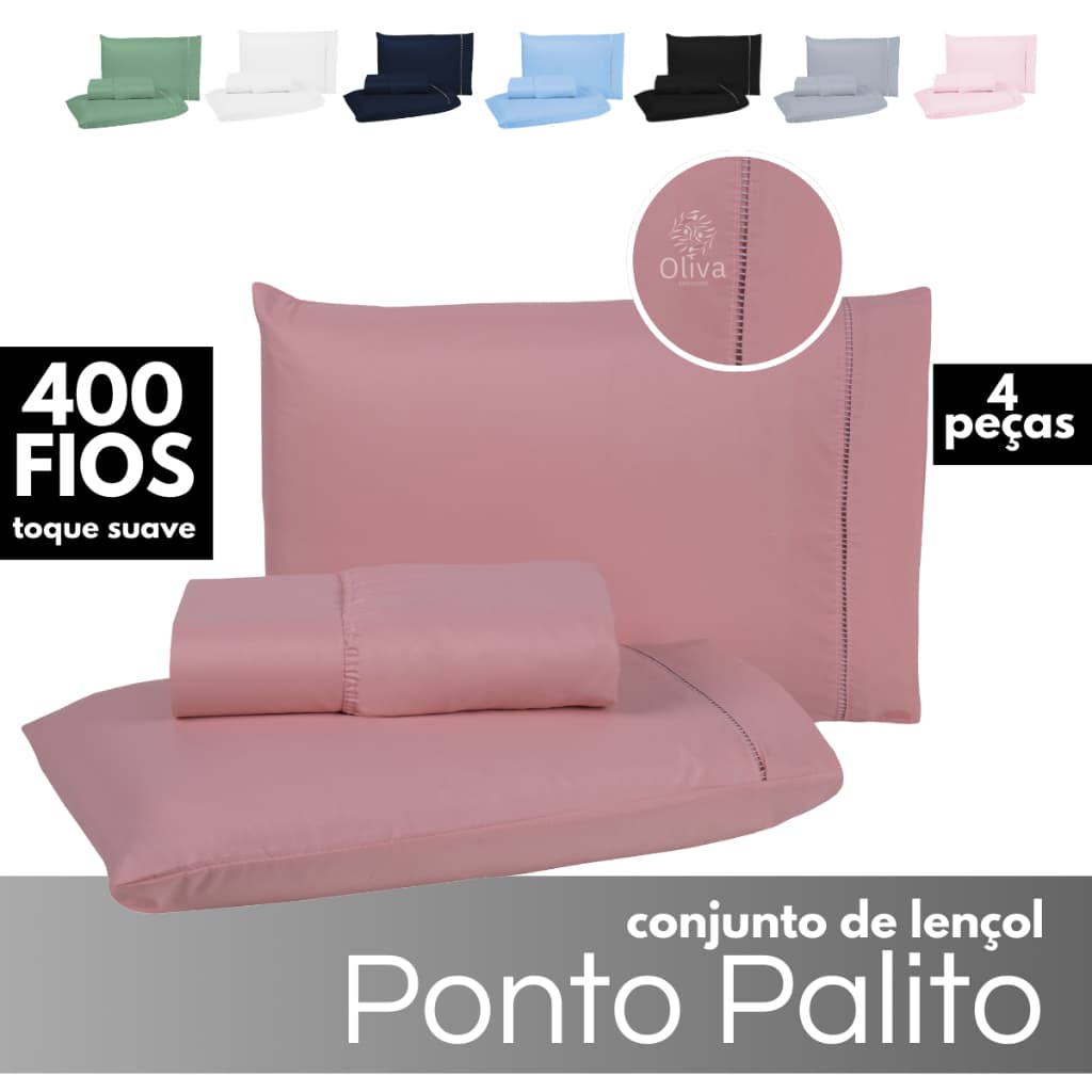 Kit Jogo de Lençol 04 Peças Cama Casal Queen Micropercal 400 Fios Fronhas Ponto Palito