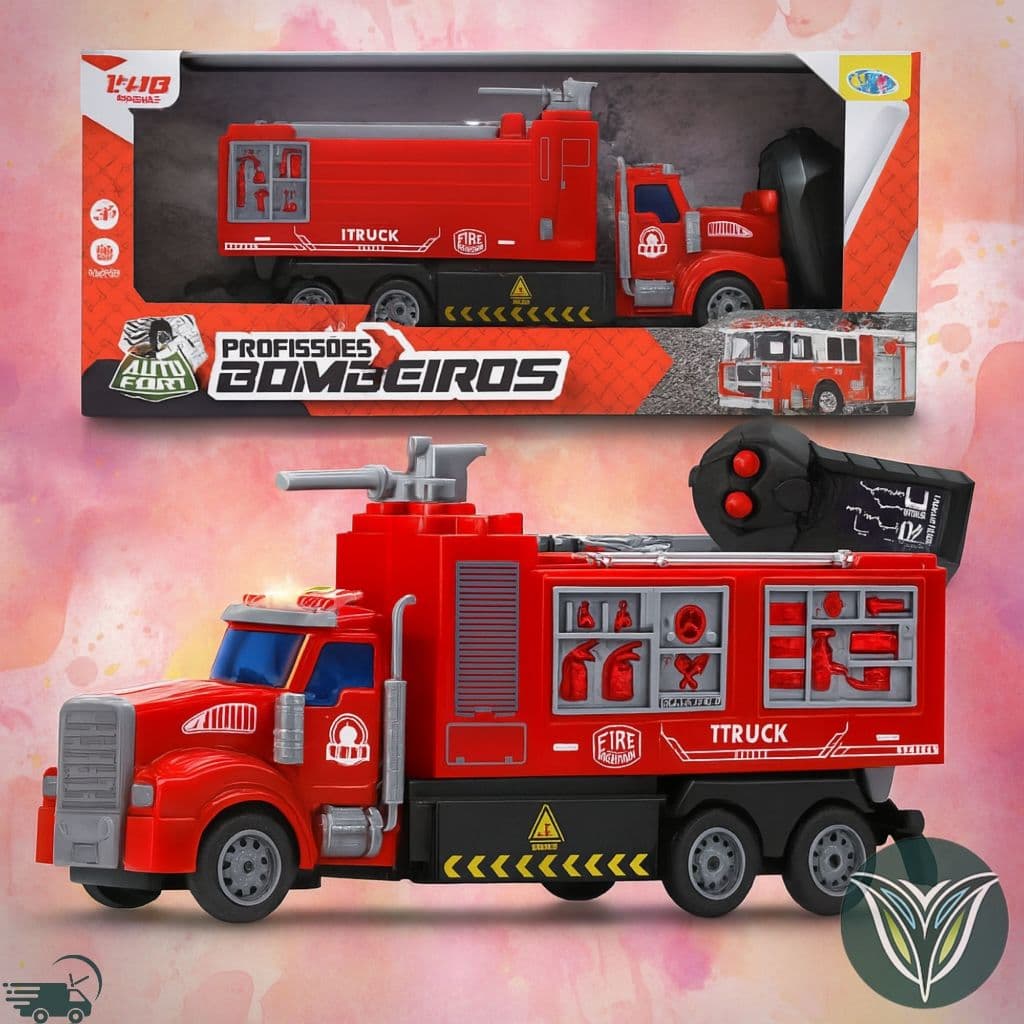 Carrinho Controle Remoto Caminhao Bombeiro Brinquedo Infantil Para Criança Com Controle Sem Fio Carro Caminhão Menino(a)