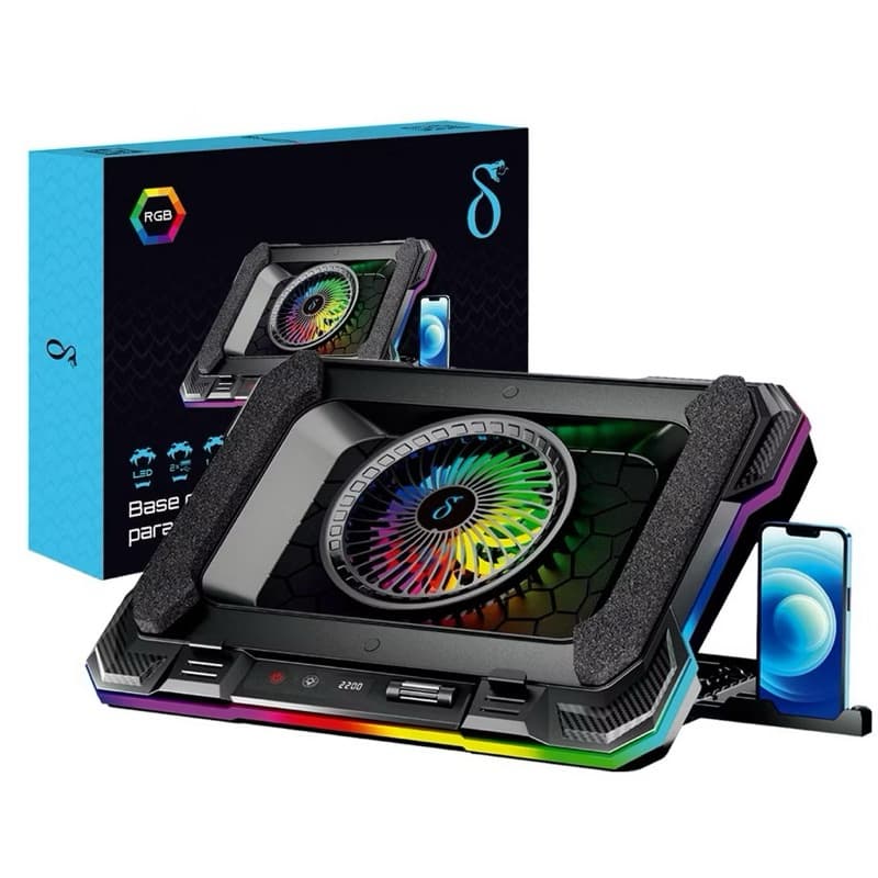 Base Cooler Gamer para Notebook RGB com LED | Super Ventoinha GG e Suporte Celular