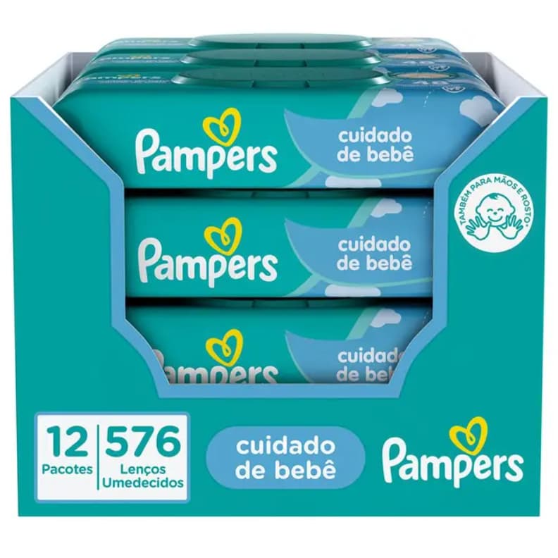 Kit 12 pacotes Lenços Umedecidos Pampers Aroma Carícia de bebê Com 576 Unidades Bebê Toalhas