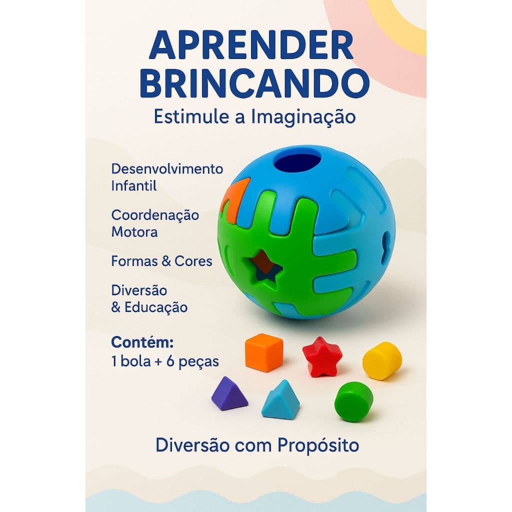 Brinquedos Infantis Bola Educativo-Brinquedo Educativo Infantil–Bola Didática com Formas Geométricas