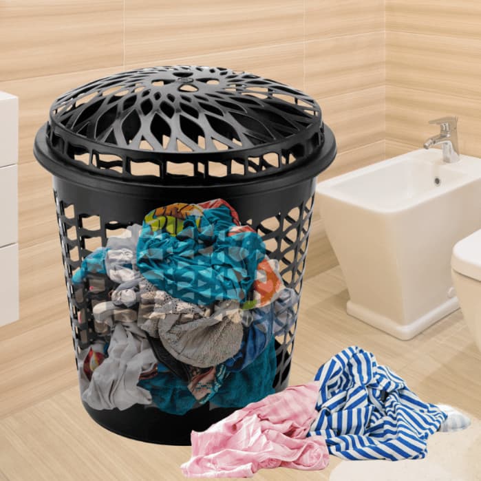 Cesto Telado Com Tampa Grande 30 Litros Organizador Roupa Suja Banheiro Quarto Lavanderia Brinquedo