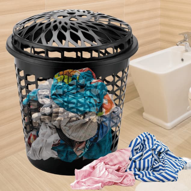 Cesto Telado Redondo 30 Litros Grande Organizador Plástico Com Tampa Roupa Quarto Banheiro Furado