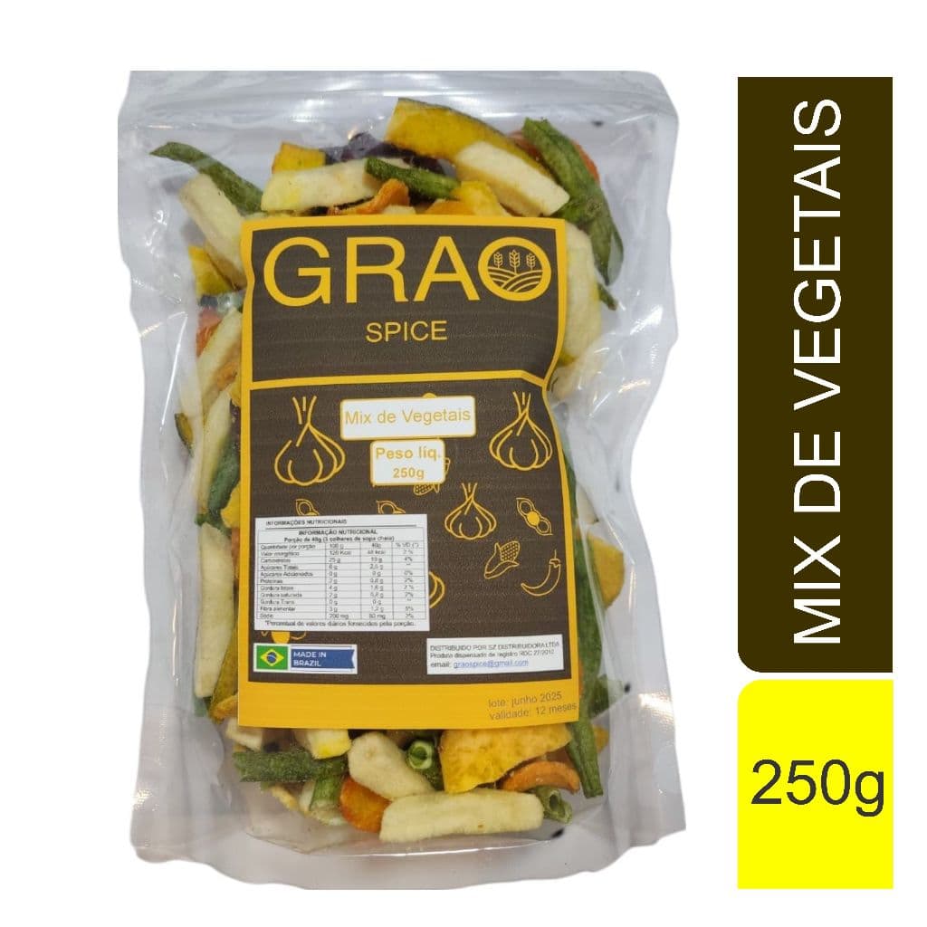 Mix de Vegetais Desidratados Premium Grão Spice Snack Saudável Crocante Sem Glúten 250g Natural Fibras