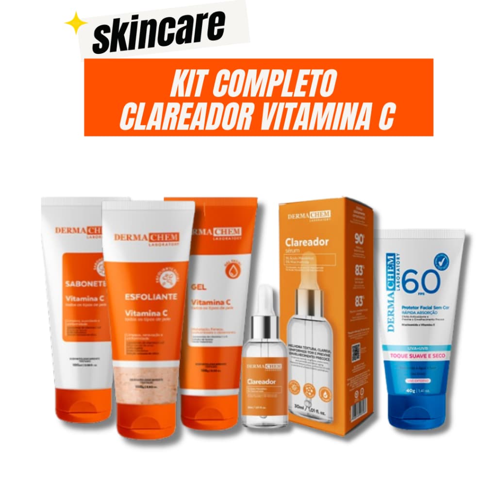 Kit Skincare  Vitamina C Anti Idade + Serum Clareador + Protetor Facial FPS60 Sem Cor  Dermachem