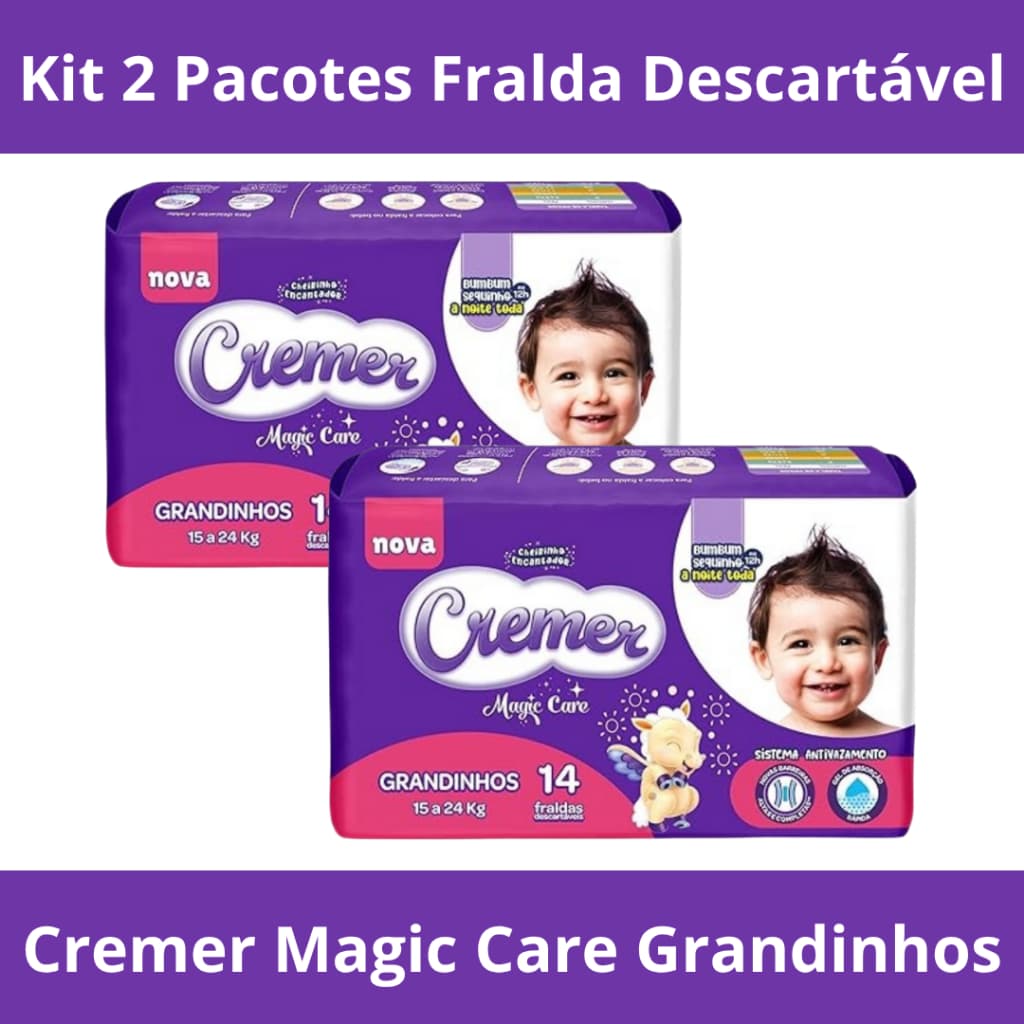 Kit 2 Pacotes Fraldas Descartáveis  Cremer Jumbo Grandinhos (15 a 24kg) - 28 UNIDADES