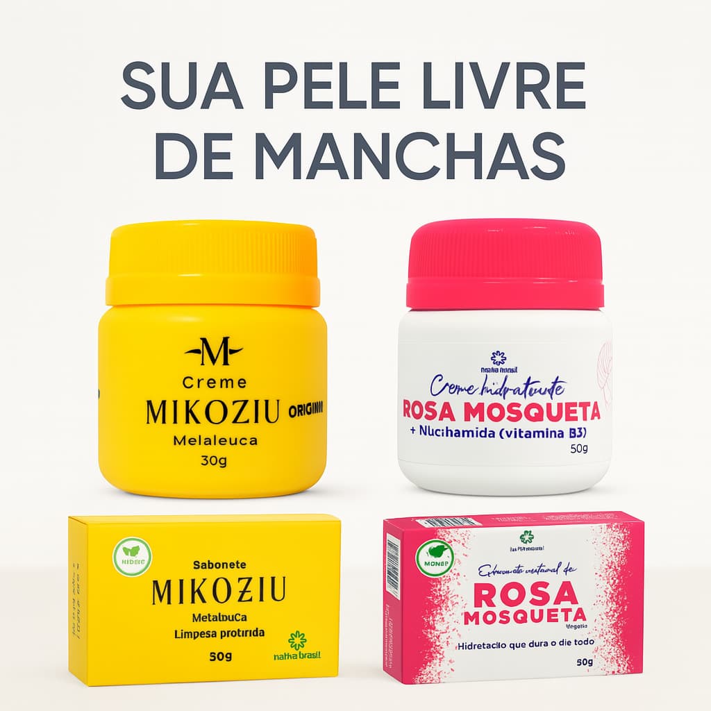Kit 4 Itens Pomada Rosa Mosqueta e Micosan manchas escuras e micose na pele Melasma, Acne, Pescoço Joelho Axila
