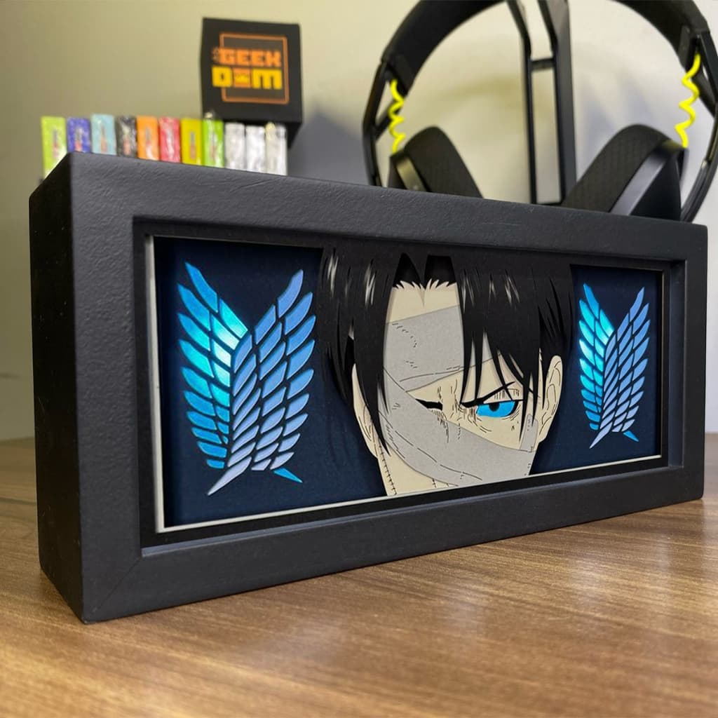 Luminária Lightbox Anime 3D LED Decoração de Mesa PC Gamer Attack on Titan Levi Ackerman