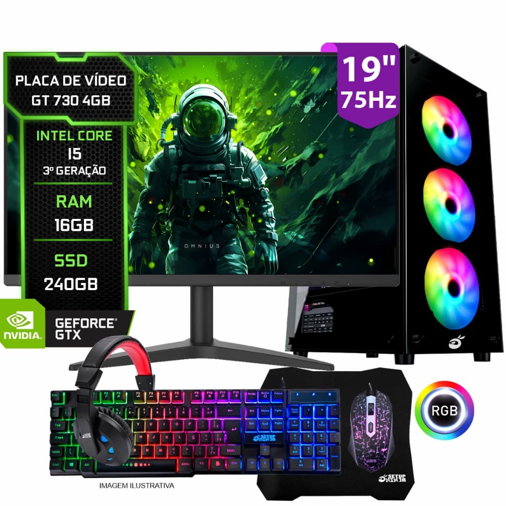 Pc Gamer COMPLETO Intel i5, 16GB RAM, SSD 240GB, Placa de Vídeo 4GB