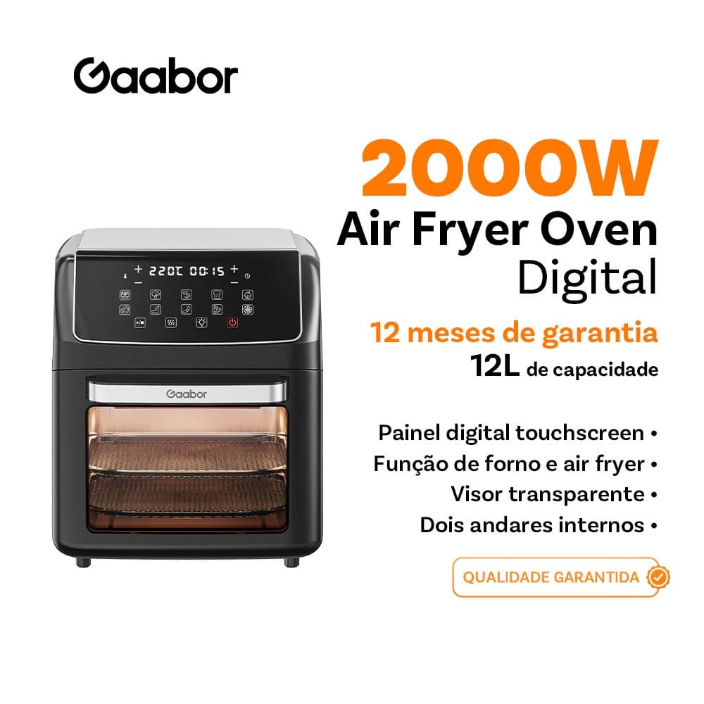Gaabor Air Fryer Oven Eletrica sem Oleo com 12 Litros de Capacidade Digital touch Cor Preta AF-120T01