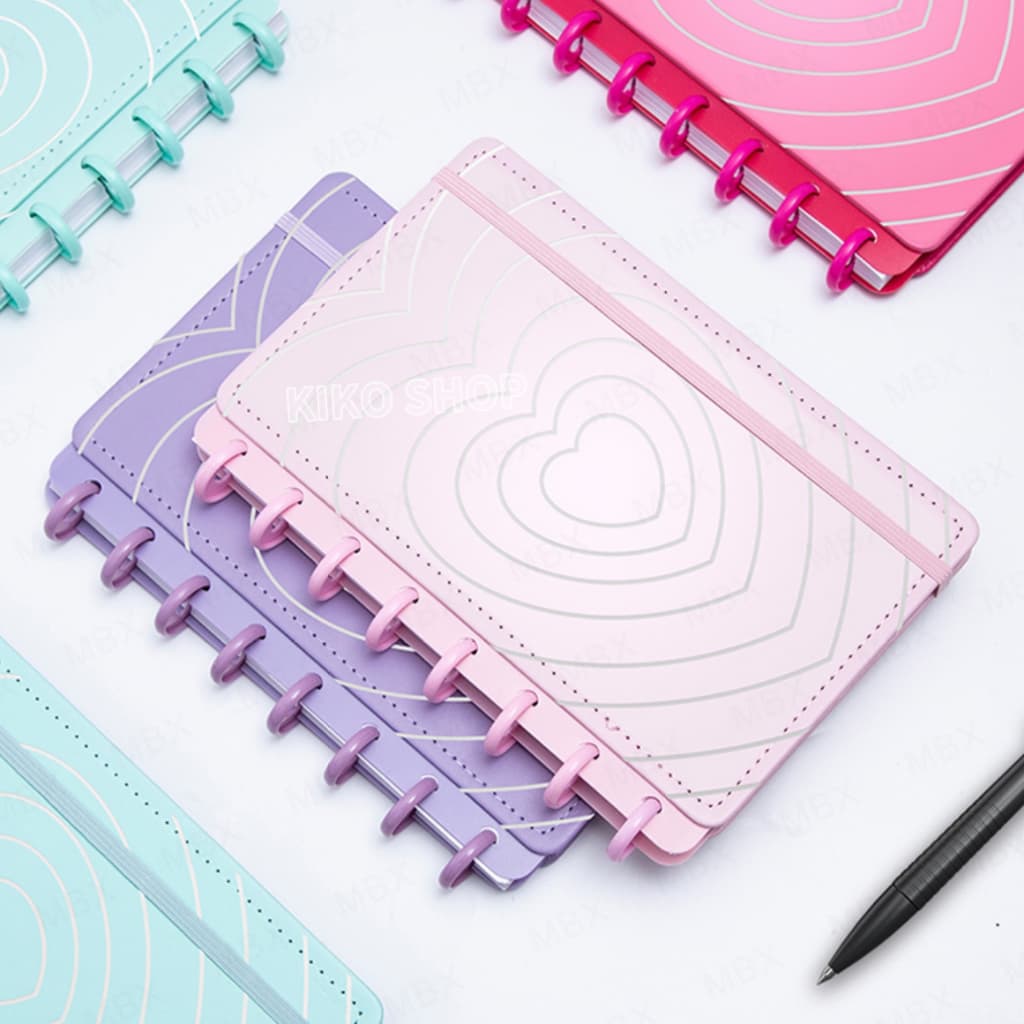 Caderno Inteligente de Couro Liso Capa Dura Amor 80 Folhas Placa Com Fio 8/10 Discos