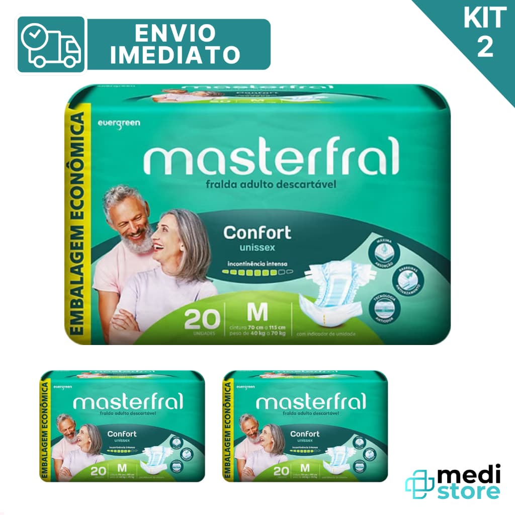 Kit com 2 - Masterfral Confort Media Fralda Geriátrica 20 un