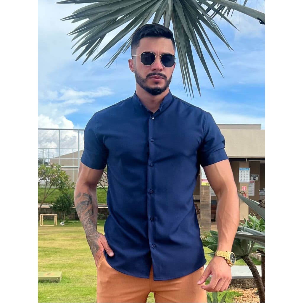 Camiseta Social Gola Padre Slim Linho Elastano Algodão
