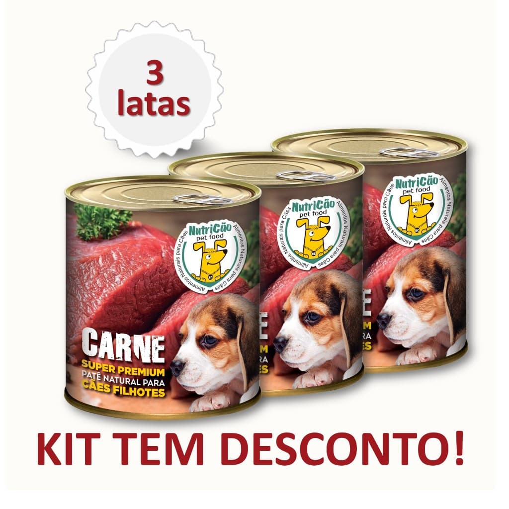 Kit Ração Úmida Patê Natural Cães Filhotes Sabor Carne Maxima Saúde NutriCão Pet Food Ração Molhada