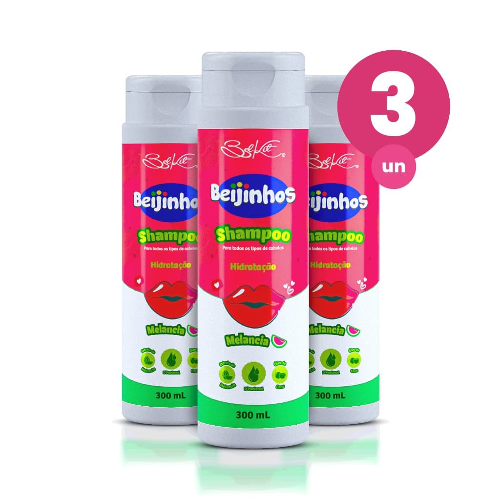 Kit 3 Shampoo Hidratante Beijinhos Melancia 300ml Belkit