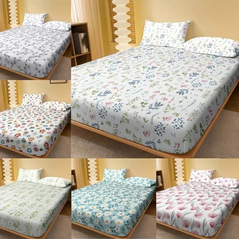 Jogo de Lençol Casal King 3 Peças Estampas Sortidas Lençol Com Fronhas 400 FiosCom Elástico