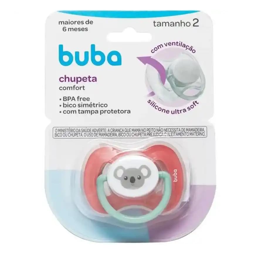 Chupeta Buba Coala Rosa Tamanho 2 Comfort Ultra Soft Infantil +6 meses com Tampa