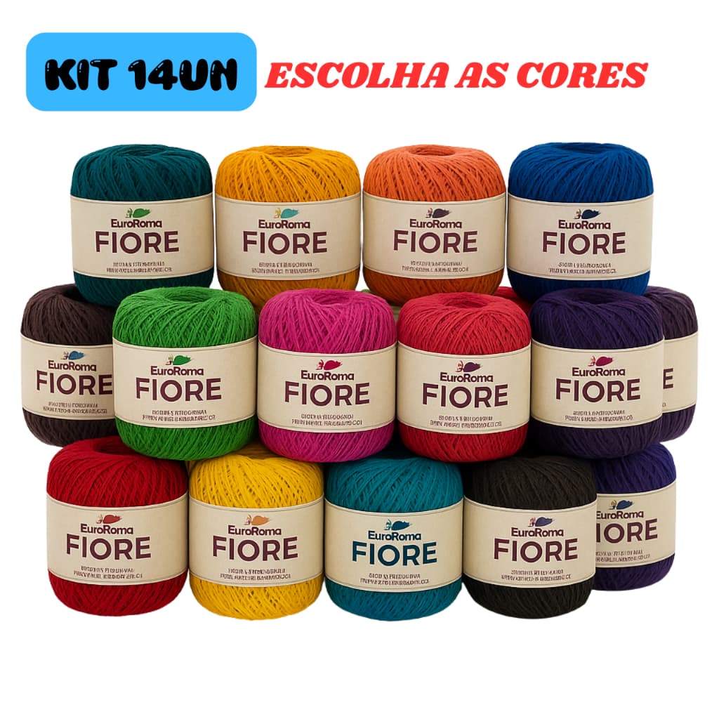 kit 14 Linha N°2 Fiore 500 Metros 150g 8/4 TEX 295 Euroroma Fio Crochê Tricô Amigurumi Bordado Anne