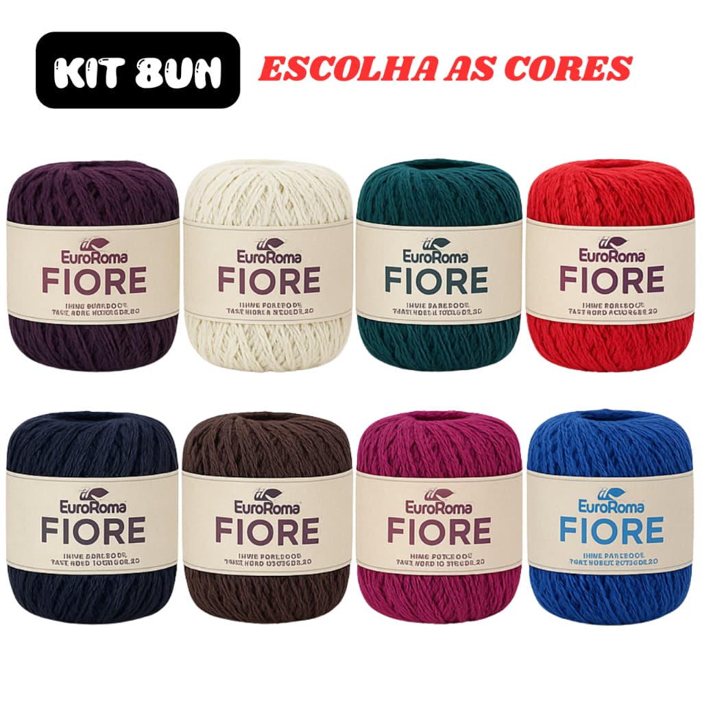 kit 8 Linha Fina Fiore N°2 - ESCOLHA AS CORES - 85% Algodão Euroroma Barbante Crochê Tricô Amigurumi