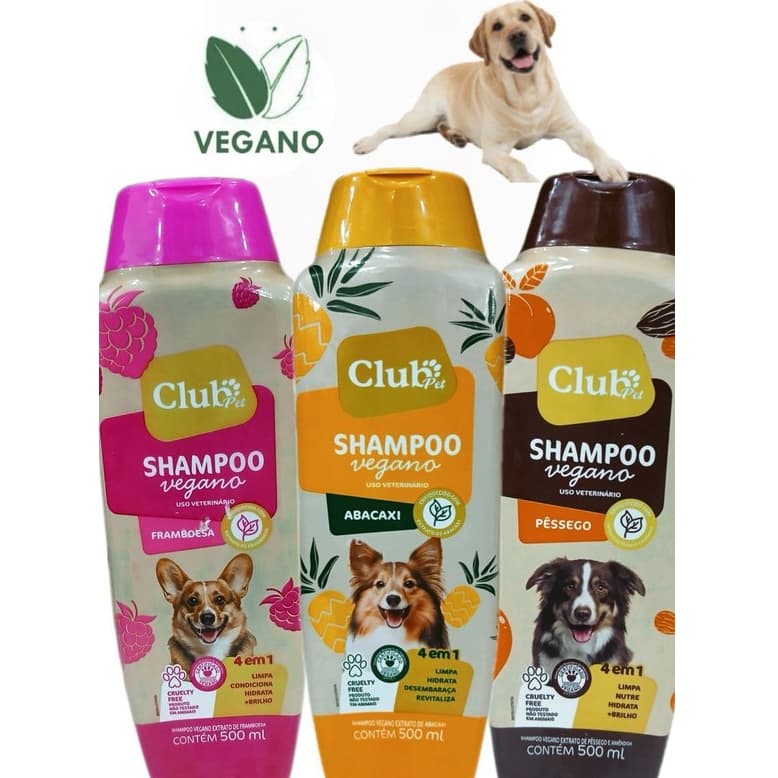 Shampoo 4 em 1 Vegano para Cães Club Pet – Hidratação, Nutrição e Brilho com Limpeza Suave – 500ml