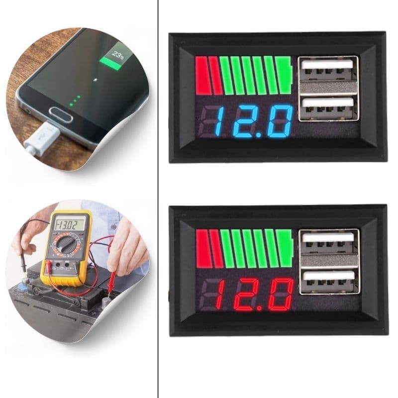 Display Voltímetro Digital Duas USB Bateria Chumbo Lítio