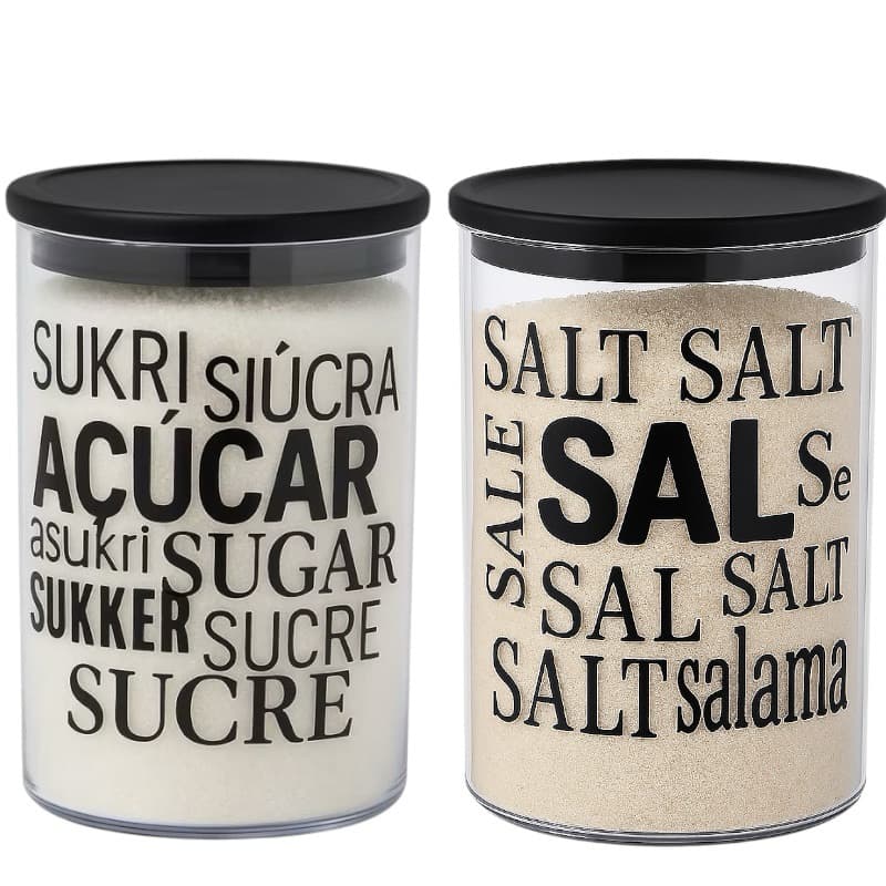 Kit 2 Pote Organizador Hermético Cozinha De Acrílico Porta Mantimentos Sal Açúcar Branco 1000ml Decorado Condimentos