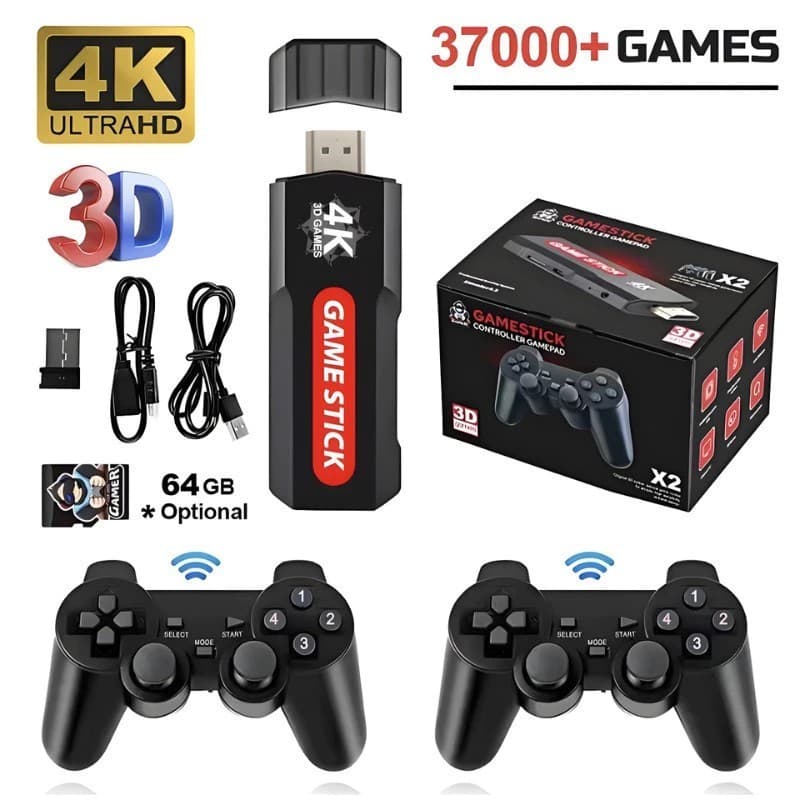 Video Game Stick 2 - Console 4k 64GB X2 30000 Jogos + 2 Controles a Pronta Entrega Jogos Retrô Para PSP PS1 GBA