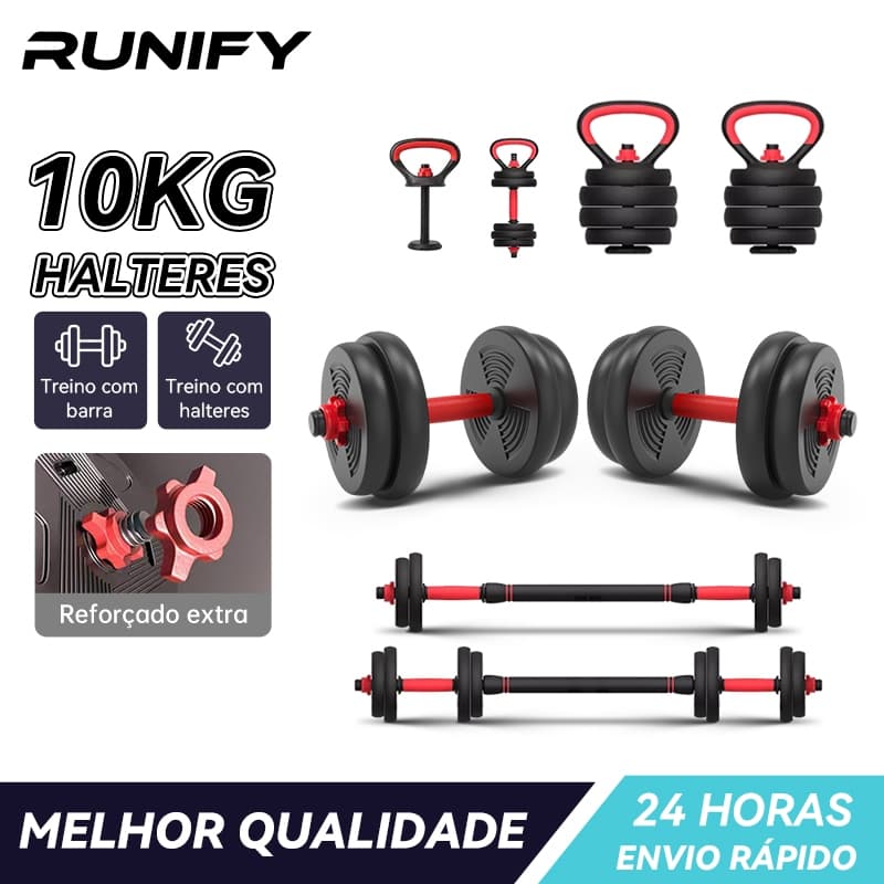 Brinde: munhequeira Kit Halteres Barra Kettlebell 6 em 1 Peso Musculação treino em casa 10-20kg