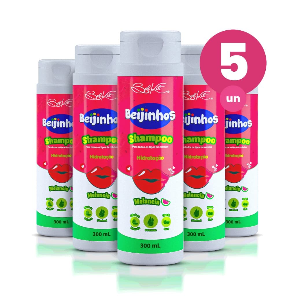 Kit 5 Shampoo Hidratante Beijinhos Melancia 300ml Belkit