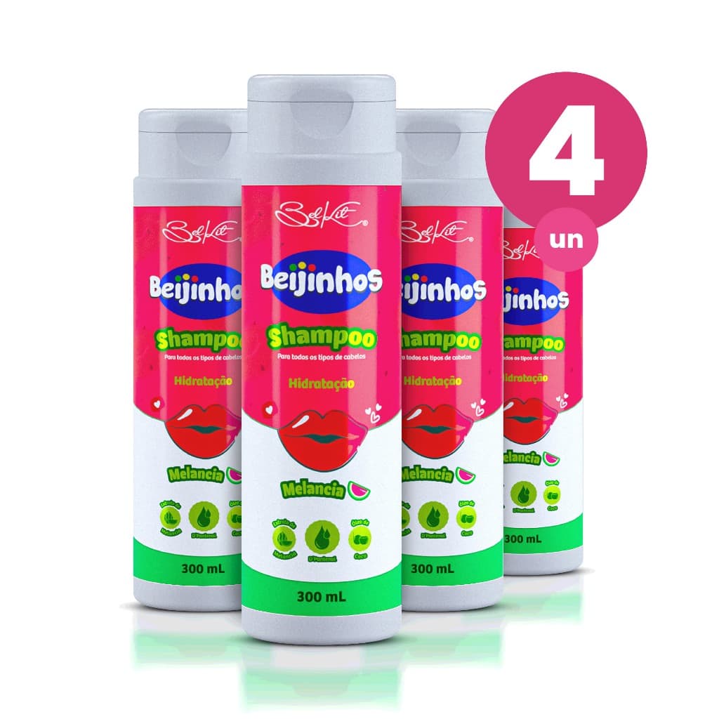 Kit 4 Shampoo Hidratante Beijinhos Melancia 300ml Belkit